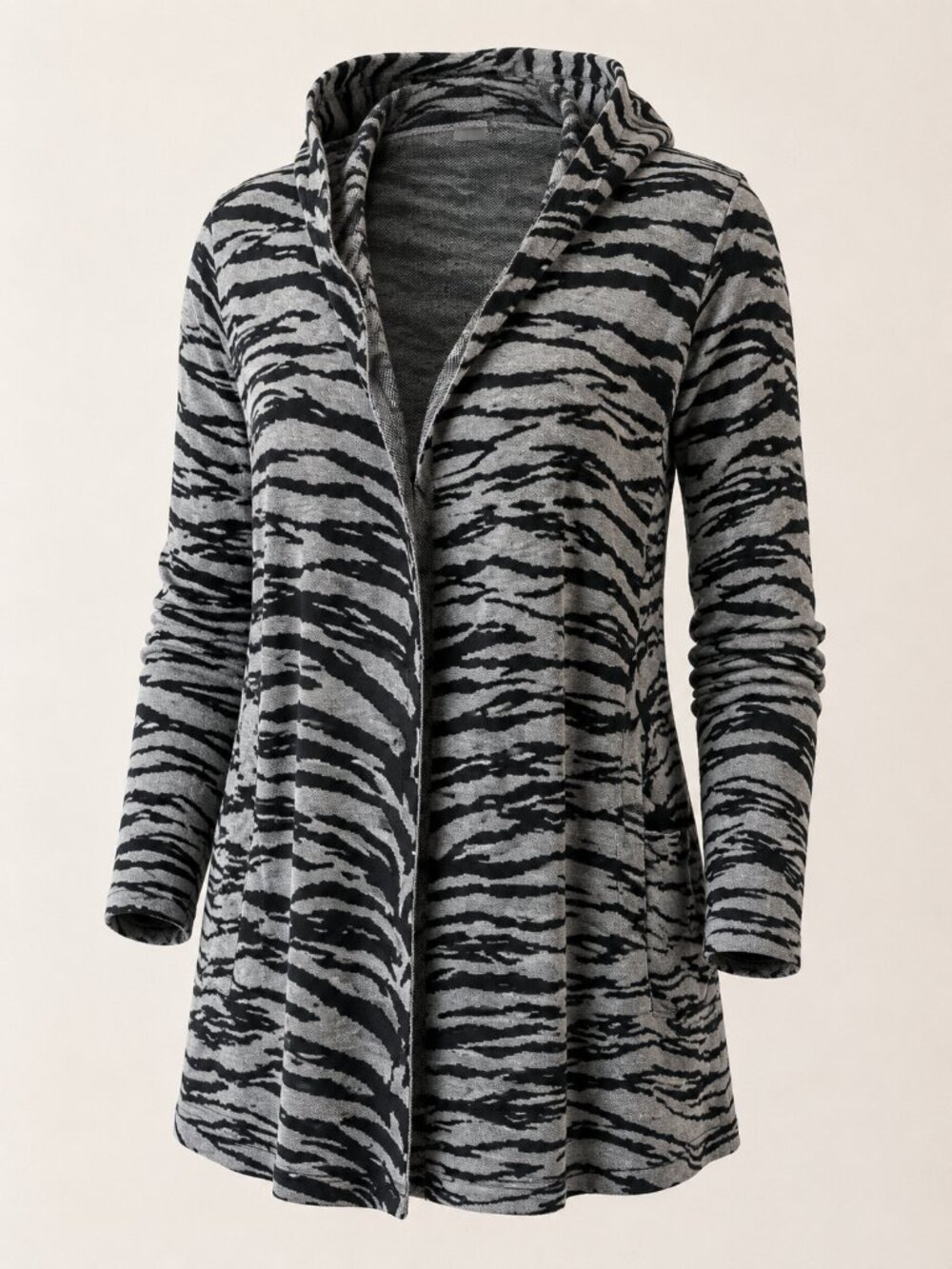 Chico's Zenergy Zebra Print Hooded Open Cardigan Sweater Women's XL Size 4